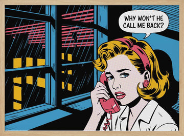Worried Woman On Phone | Poster - Wood Frame Interior
