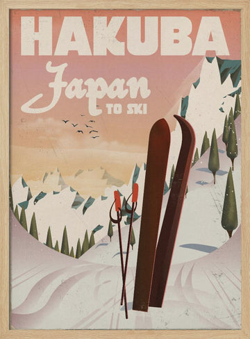 Retro Hakuba Skiing | Poster - Wood Frame Interior