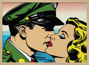 Pop Art Soldier Kiss | Poster - Wood Frame Interior