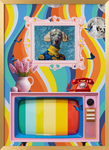 Groovy Dog Portrait | Poster - Gold Frame Interior