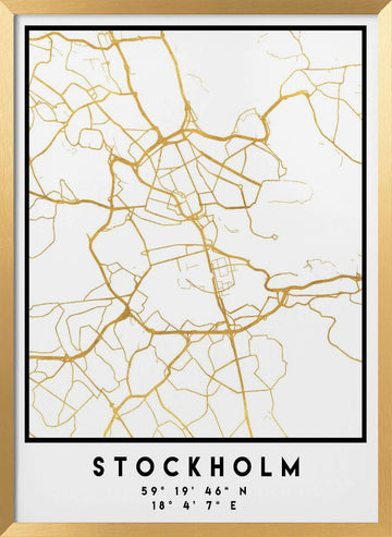 Golden Stockholm Map | Poster - Gold Frame Interior