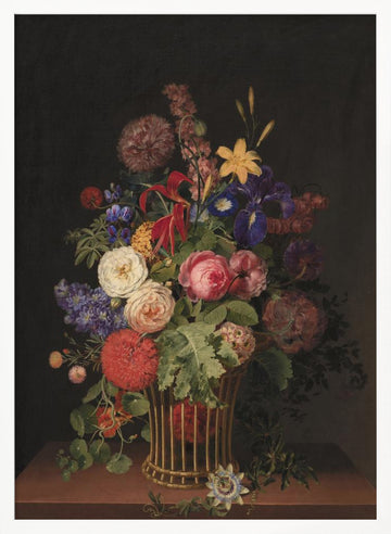 A Light Cane Basket With Flowers By C. D. Fritzsch | Poster - White Frame Interior