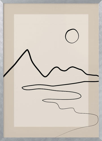 Minimalist River Mountains | Poster - Silver Frame Interior