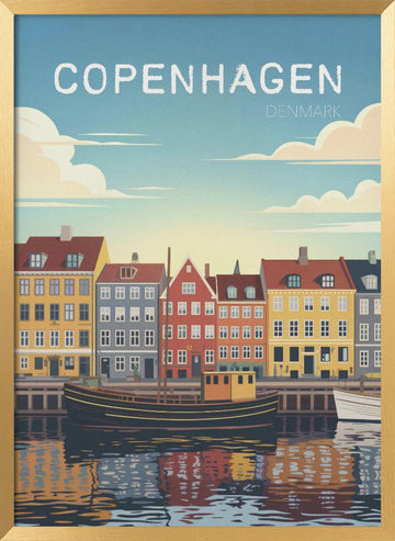 Copenhagen Canal Reflections | Poster - Gold Frame Interior