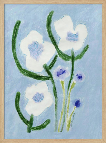 Blue Pastel Flowers | Poster - Wood Frame Interior