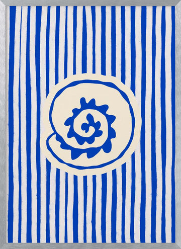 Blue Striped Shell | Poster - Silver Frame Interior