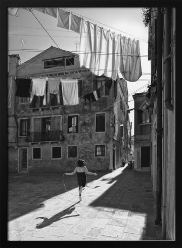 Skipping Girl Venice Alley | Poster - Black Metal Frame Interior