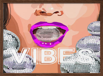 Disco Lip Vibes | Poster - Walnut Frame Interior