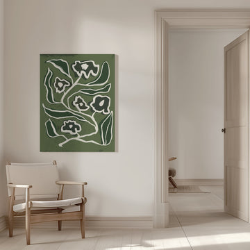 Modern Green Flowers | Canvas - Room Interior 1