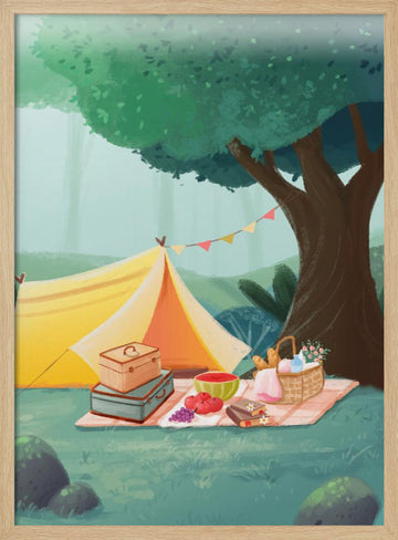 Cozy Forest Picnic | Poster - Wood Frame Interior
