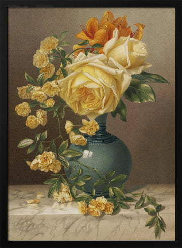 Marchal Niel Roses | Poster - Black Metal Frame Interior