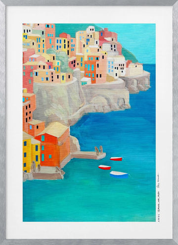 Colorful Coastal Village | Poster - Silver Frame Interior