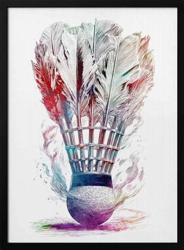 Colorful Badminton Shuttlecock | Poster - Black Metal Frame Interior