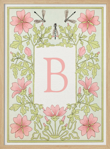 Pink Floral Letter B | Poster - Wood Frame Interior