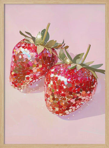 Sweet Glitter Strawberries | Poster - Wood Frame Interior