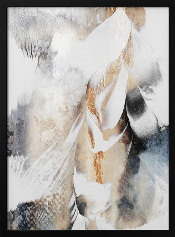 Golden Abstract Flow | Poster - Black Metal Frame Interior