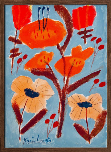 Vibrant Floral Abstract | Poster - Walnut Frame Interior