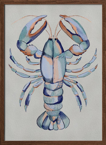 Watercolor Blue Lobster | Poster - Walnut Frame Interior