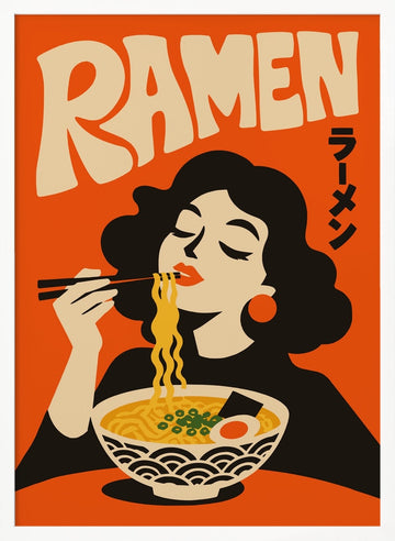 Woman Eating Ramen | Poster - White Frame Interior