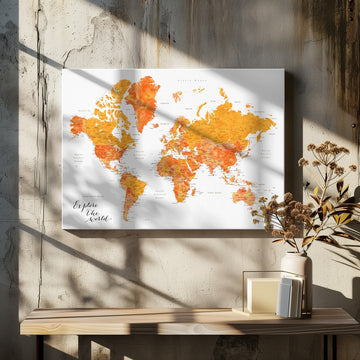 Orange Watercolor World Map | Canvas - Room Interior 2