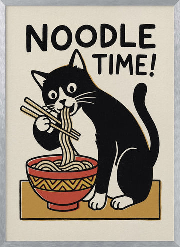 Noodle Time Cat | Poster - Silver Frame Interior
