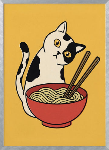 Curious Cat Ramen | Poster - Silver Frame Interior
