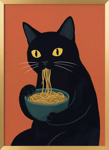 Funny Cat Eating Ramen | Poster - Gold Frame Interior