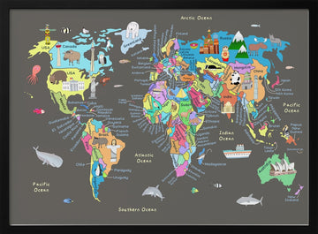 Colorful World Map | Poster - Black Metal Frame Interior
