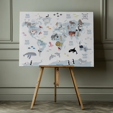 Playful World Map Animals | Canvas - Room Interior 1