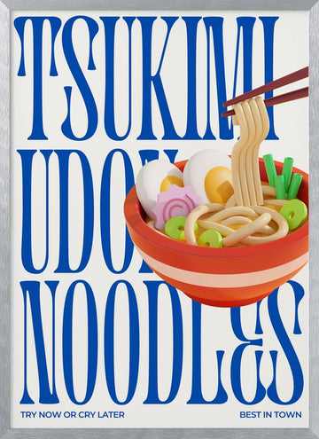 Tsukimi Udon Noodles | Poster - Silver Frame Interior