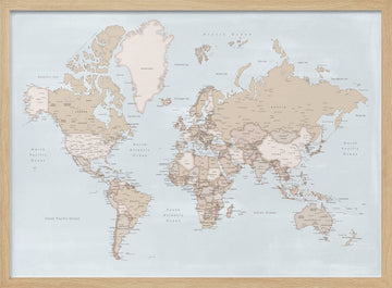 Neutral Tone World Map | Poster - Wood Frame Interior