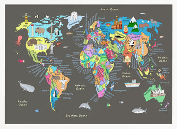 Colorful World Map | Poster - White Frame Interior