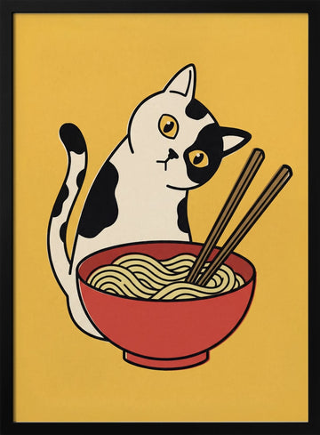 Curious Cat Ramen | Poster - Black Metal Frame Interior