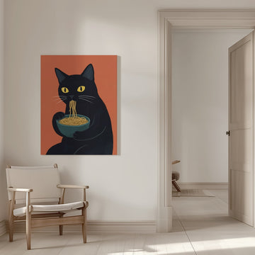 Funny Cat Eating Ramen | Canvas - Room Interior 1