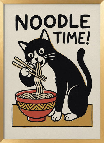 Noodle Time Cat | Poster - Gold Frame Interior