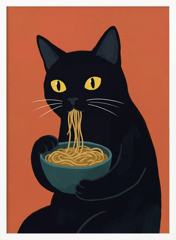 Funny Cat Eating Ramen | Poster - White Frame Interior