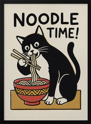 Noodle Time Cat | Poster - Black Metal Frame Interior