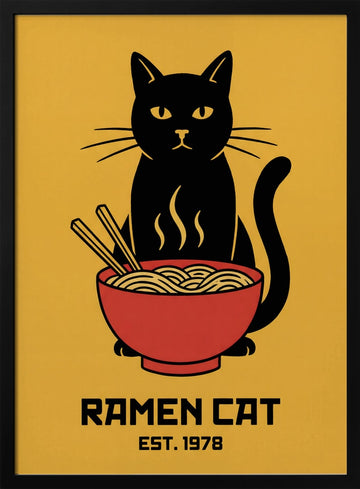 Ramen Cat | Poster - Black Metal Frame Interior