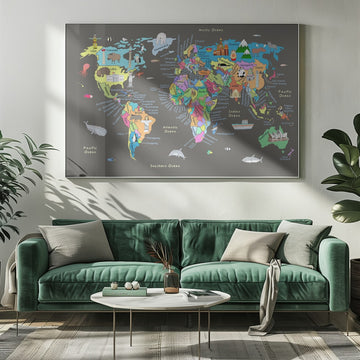 Colorful World Map | Poster - Room Interior 1