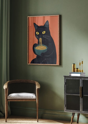 Funny Cat Eating Ramen | Poster - Room Interior 2