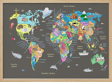 Colorful World Map | Poster - Wood Frame Interior
