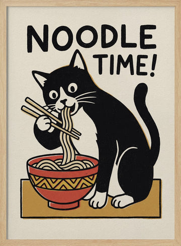Noodle Time Cat | Poster - Wood Frame Interior