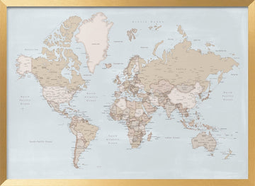 Neutral Tone World Map | Poster - Gold Frame Interior