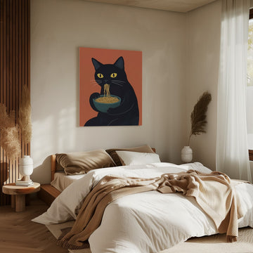 Funny Cat Eating Ramen | Canvas - Room Interior 2