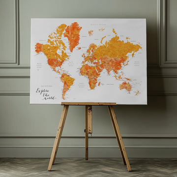 Orange Watercolor World Map | Canvas - Room Interior 1