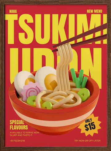 Delicious Japanese Udon | Poster - Walnut Frame Interior
