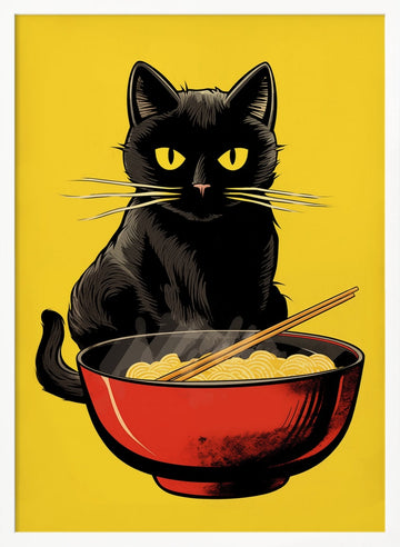 Black Cat Ramen Bowl | Poster - White Frame Interior