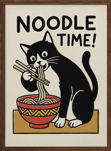 Noodle Time Cat | Poster - Walnut Frame Interior