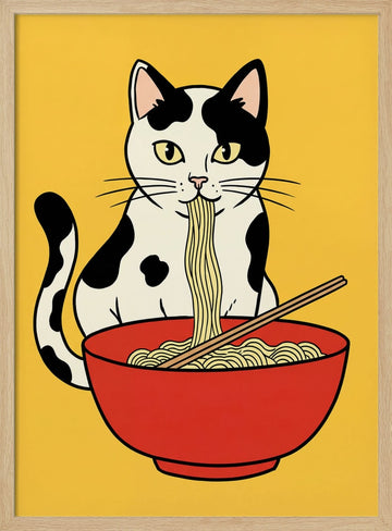 Ramen Cat | Poster - Wood Frame Interior