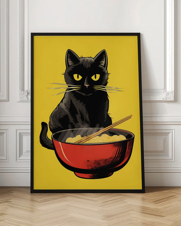 Black Cat Ramen Bowl | Poster - Room Interior 1